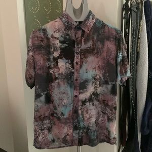 Top man sz Med splatter abstract print button front shirt